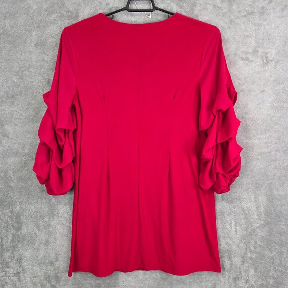 Womens EST. 1946 Red Tunic Top Ruffle Sleeves V Neck Polyester Blend Size XL - Picture 7 of 10
